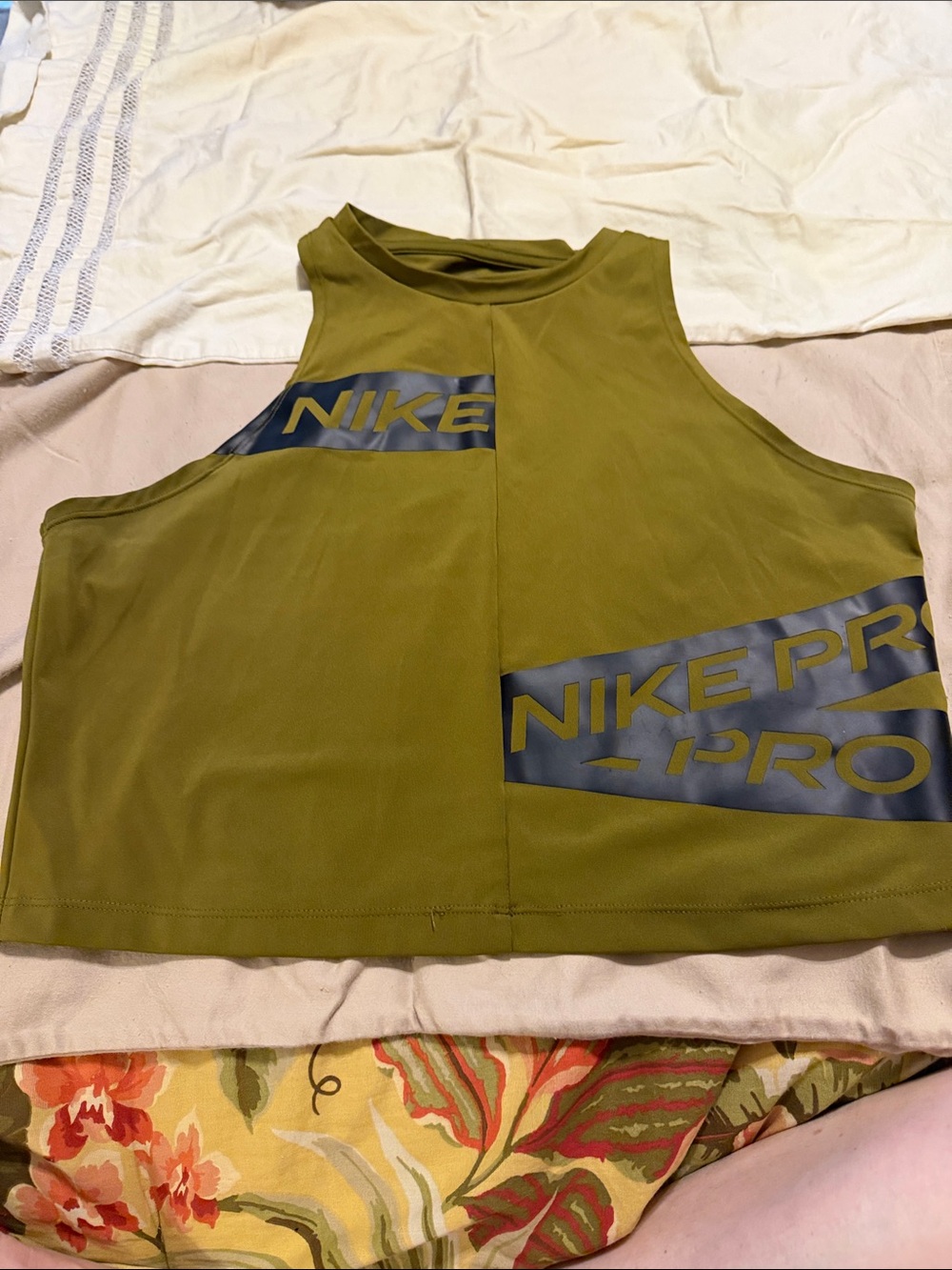 Nike Olive Green Performance Crop Tank with Black Logo